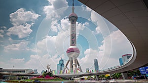 Summer day shanghai city tower square panorama 4k time lapse china