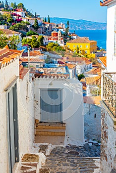 Summer day on a street in Greek town Hydra