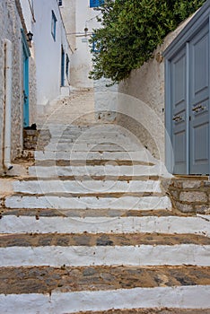 Summer day on a street in Greek town Hydra