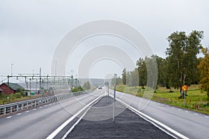 Summer day street view in Kiruna, pale sky nobody in the road, Kiruna is the northernmost town in Sweden, situated in the province