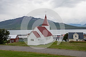 Summer day in village of Hrisey in Iceland