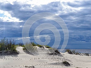 Summer day on Yagry island, White sea. Storm clouds over the White sea. Before the storm