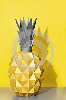 Summer design background with shape of pineapple out of paper. Trend color of 2021