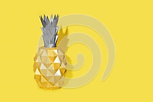 Summer design background with shape of pineapple out of paper. Trend color of 2021