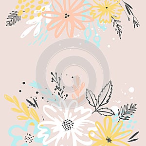 Summer design with hand drawn flowers in pastel colors. Greeting card