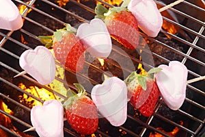 Summer dessert with marshmallow and strawberries