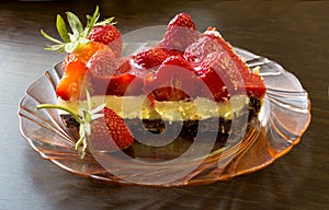 Summer dessert - strawberry tart cake with cream filling and baking mold