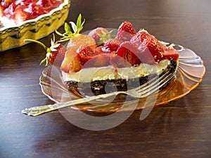 Summer dessert - strawberry tart cake with cream filling and baking mold