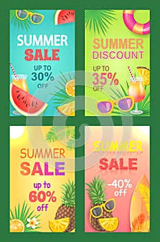 Summer Discount Sales Set Vector Illustration