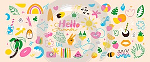 Summer doodle modern collection vector illustration isolated