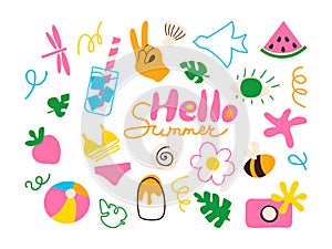 Summer doodle modern objects vector illustration isolated