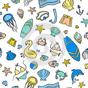 Summer. Doodles colorful background. Pattern seamless