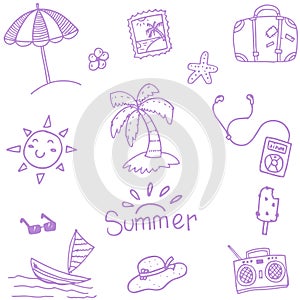 Summer doodles set vector