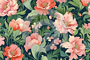 summer drawing wallpaper leaf art spring flower textile pattern fabric. Generative AI.