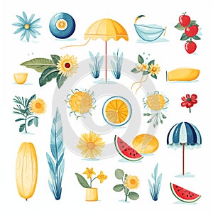 Summer Dreams in White: Playful Clipart Imagery