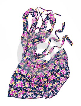 Summer dress in floral print movement in the air