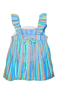 Summer dress isolated. Closeup of a colorful striped sleeveless baby girl dress isolated on a white background. Children spring