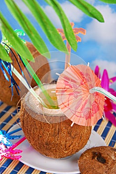 Summer drink in coconut shell