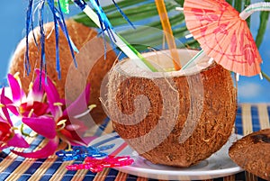 Summer drink in coconut shell