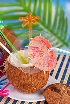 Summer drink in coconut shell