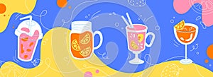 Summer drinks in glasses vector concept