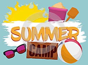 Summer Elements for Fun in the Beach Camp, Vector Illustration