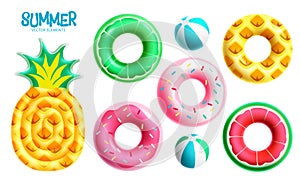 Summer elements vector set design. Summer floaters and beachball swimming pool and beach floating inflatable rings.