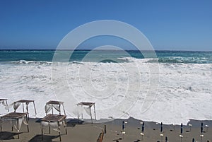 Summer end sea storm on the beach