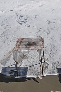 Summer end sea storm on the beach