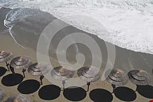 Summer end sea storm on the beach