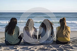 Summer Escapade: A Bonding Experience Among Lifelong Girlfriends by the Ocean, ai generative
