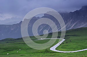 Summer evening landscape of Passo Giau, Dolomites Mountains