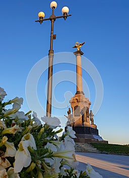 Summer evening. Volga embankment is the pearl of Yaroslavl. Park on the Arrow