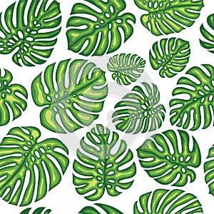 Summer Exotic Seamless Pattern With Tropical Leaves.
