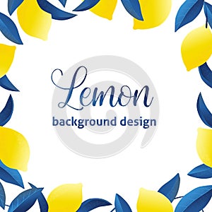 Summer exotic and tropic background design. Composition with lemons and leaves. Vector universal card with place for