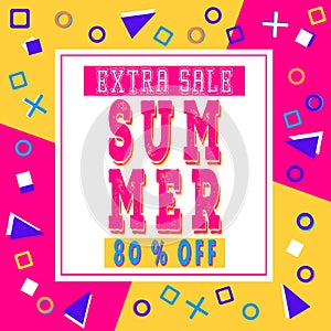 Summer extra sale banner for booklet, flyer, poster, advertising logo, leaflet for the store template design. The modern image.