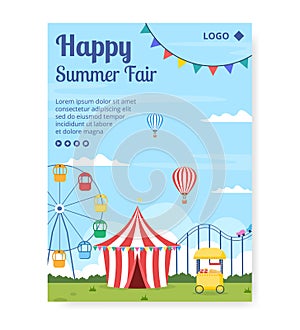 Summer Fair of Carnival, Circus, Fun Fair or Amusement Park Poster Template Flat Illustration Editable of Square Background for