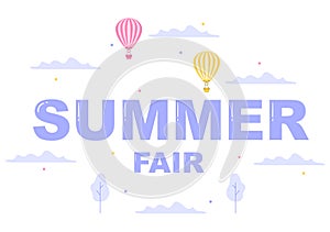 Summer Fair Vector with Carnival, Circus, Funfair or Amusement Park. Landscape of Carousels, Roller Coaster and Playground