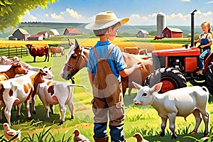 Summer farm field children livestock play