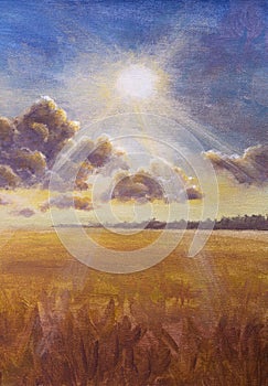 Summer farm field in the sunlight oil painting