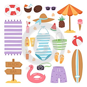 Summer fashion beach sea time swimsuit clothes and accessories vector illustration vacation bathing suit looks image photo
