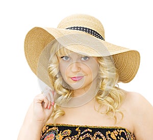 Summer fashion - woman with straw hat photo