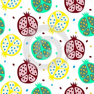 POMEGRANATE SEAMLESS VECTOR PATTERN. ABSTRACT HAND DRAW TEXTURE.