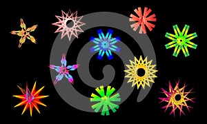 Summer festival stars explosion glitter bright shape icons set abstract background pattern website template vector illustration