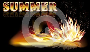 Summer fire flames banner, vector