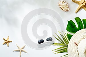 Summer flat lay background on white.