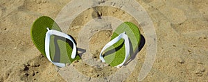 summer flip-flops by the sea, sunny beach, summer vacation. background for the design.