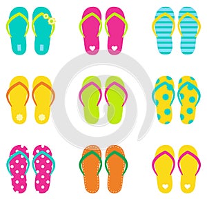 Summer flip flops set isolated on white