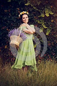 Summer Floral Fairy Girl with Lavender Basket