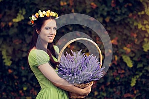 Summer Floral Fairy Girl with Lavender Basket